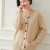 Women's Round Neck Loose Thickened Sweater Jacket Cardigan